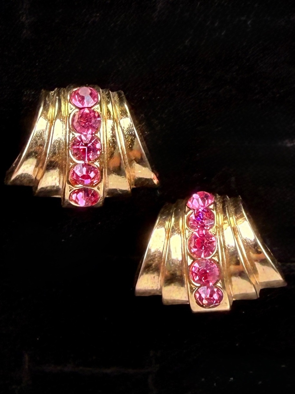 Vintage Coro Goldtone and Pink Bling Clip On Screwback Earrings